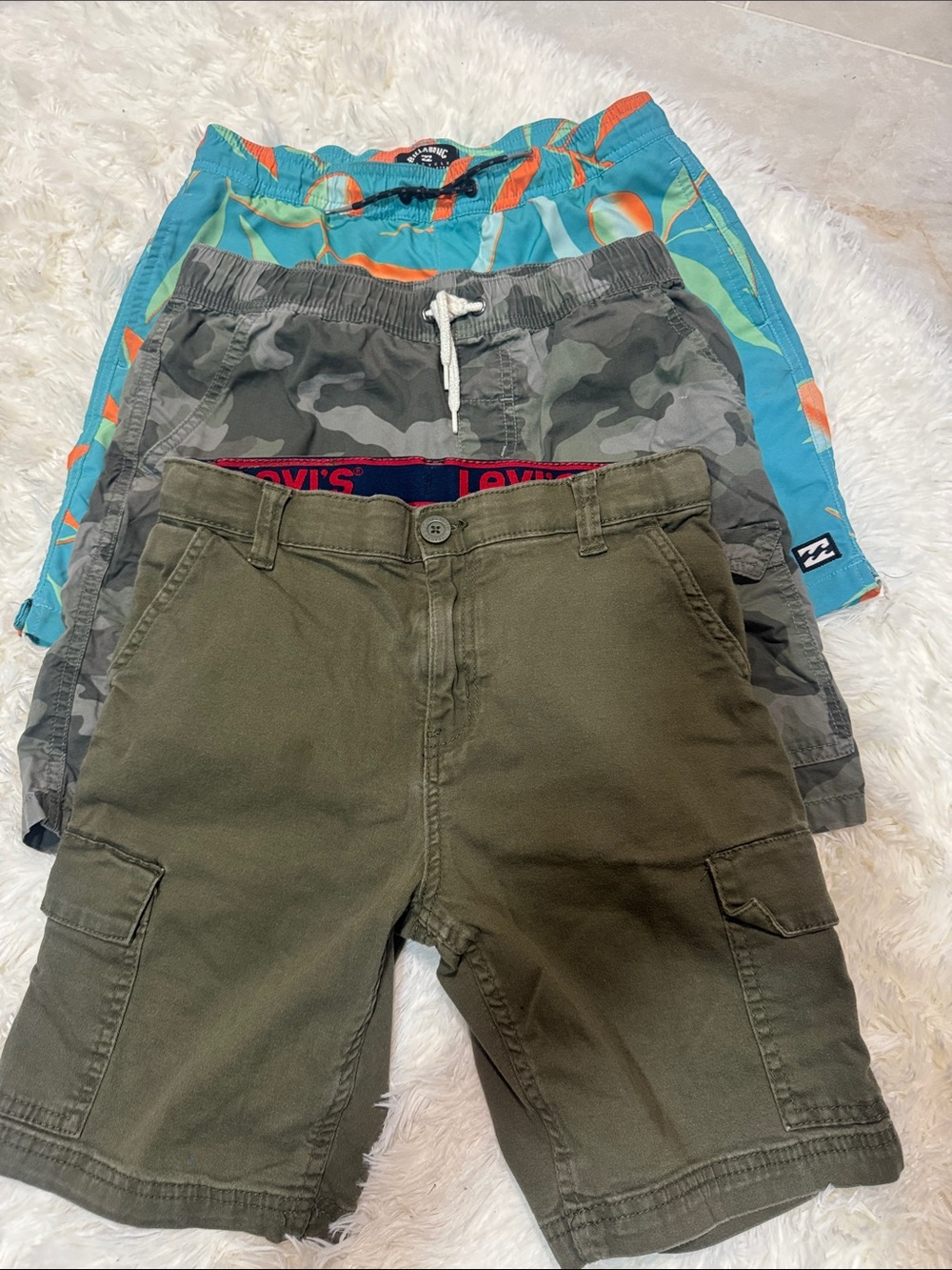 Levi's Olive Cargo Kids Shorts - 3-Pack with Camo & Turquoise